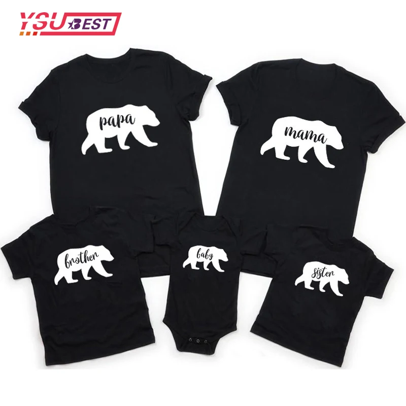 

2022 Family Matching Clothes Mother Daughter Matching Father Baby T Shirt Romper Summer Cartoon Bear Papa Mama Baby Kids Outfits