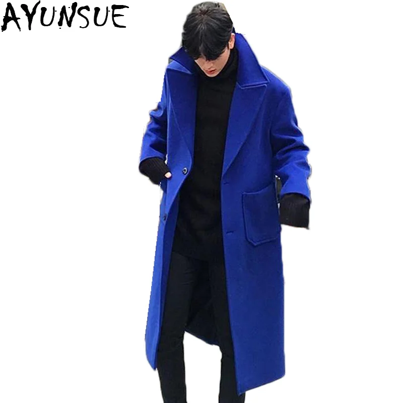 

men jacket Winter long wool Cashmere coat Wram Thick Double breasted Overcoat Pea cot for men plus szie Outwear LX1105