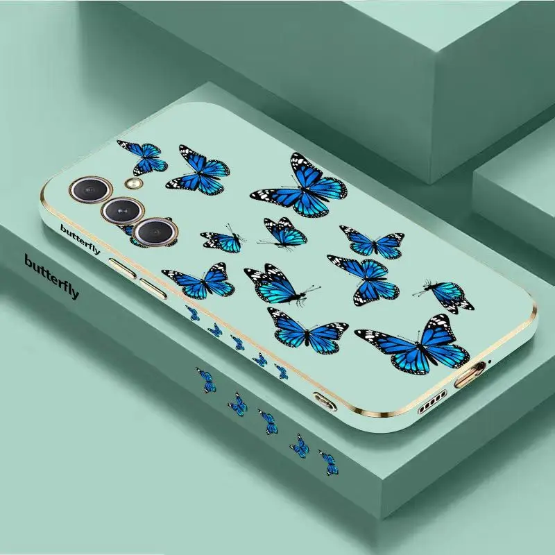 Butterfly Diagram Luxury Plating Phone Case For Samsung Galaxy A54 A34 A24 A73 A53 A52 A52S A04S A04E A72 Cover