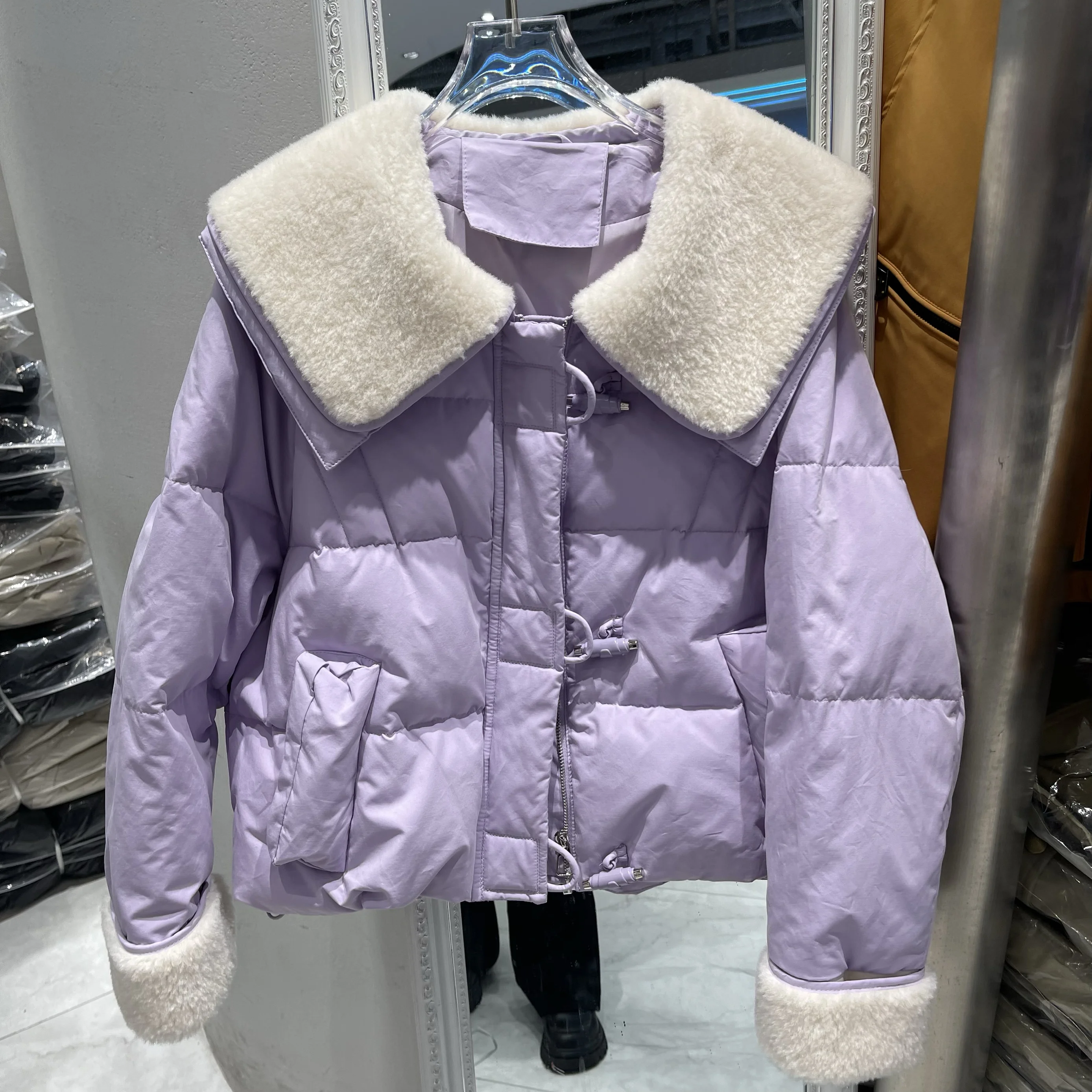 Двухслойный кукольный воротник из овечьей шерсти в стиле пэчворк с роговой