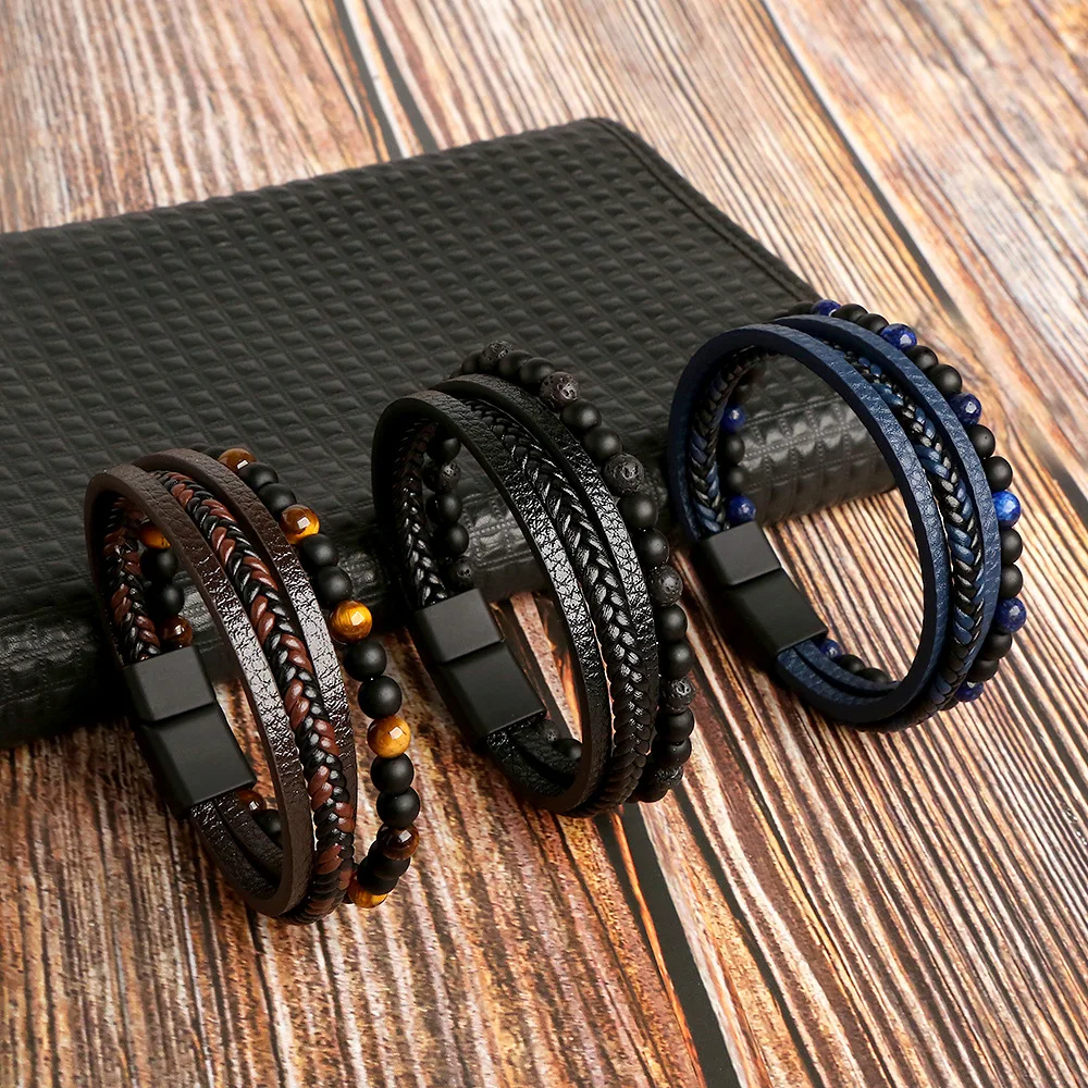 Classic Leather Beaded Bracelet For Men Type Eye Multi Layered Woven Bracelet With Gifts Card Husband Family Jewelry Gifts