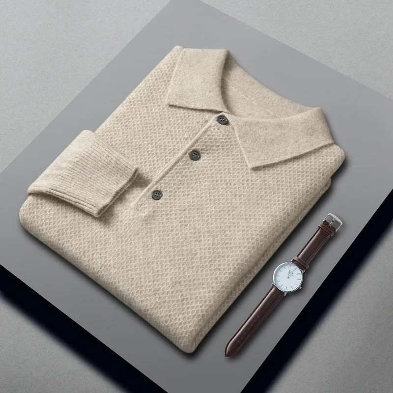 

Winter New and Arrival Autumn 100 % Cashmere Sweater Men's Polo Collar Thickened Lapel Long Sleeve Sweater Size S M LXL 2XL 3XL