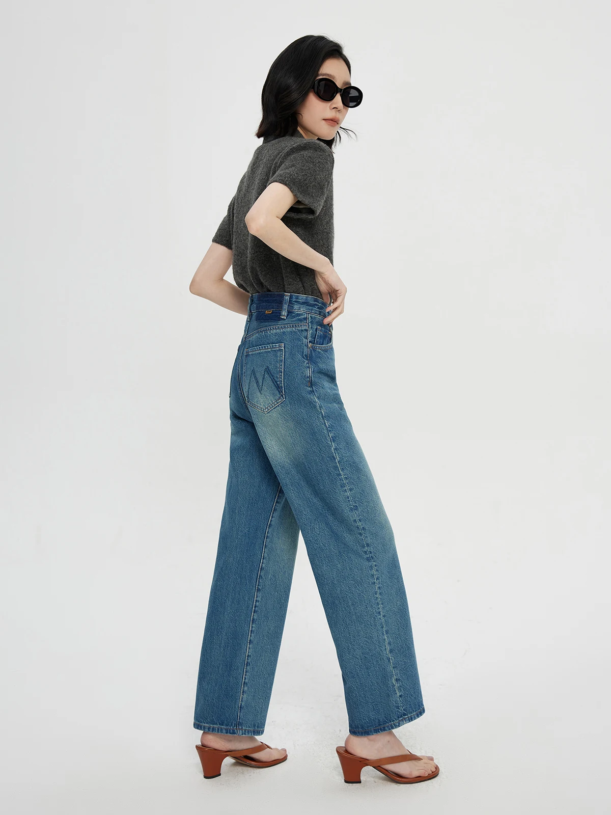 Mackerl Kiss женские свободные широкие джинсы осенние новые маленькие прямые брюки с