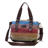 womens handbag organizer canvas totes striped patchwork rainbow shoulder bag fashion youth portable female casual crossbody bag