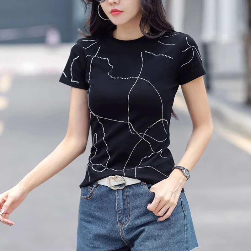 

Women T Shirt Slim Basic Short Sleeve Tees Solid O Neck Top Summer Korean Fashion Clothes FW5758