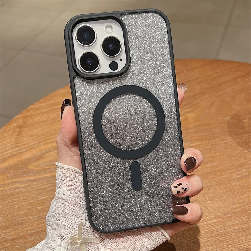 Gradient Glitter Magnetic Acrylic Phone Case For iPhone 16 15 14 Plus 12 13 Mini 11 Pro Max Magsafe Hard PC Back Cover