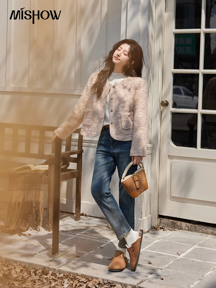 MISHOW клетчатый твидовый пуховик женский дизайн пуховая однобортная куртка 2024