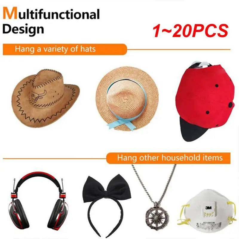 

1~20PCS Hat Holder Sticky Wall Mount Hook For Baseball Casual Hat Storage Hook Free-punch Paste Portable Door Closet Hanger