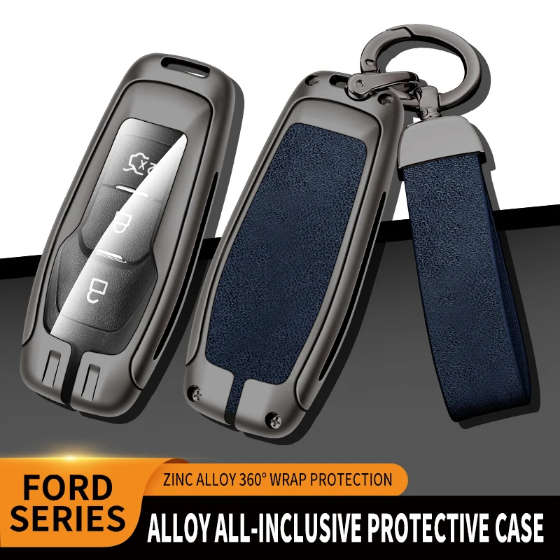 

New Zinc Alloy+Leather+TPU Car Key Case Bag For Ford Mondeo Edge 2013 2015 2016 217 Accessories