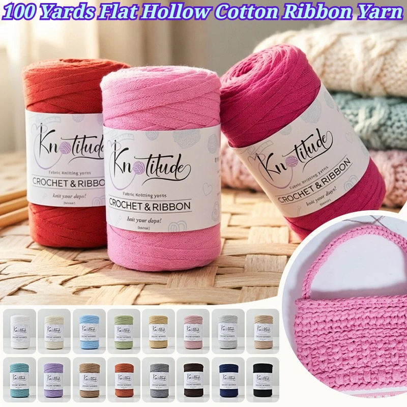 Фото 100 ярдов плоской полой хлопковой ленточной пряжи 7 мм, шнур для вязания крючком, плетеная хлопковая нить для рукоделия, изготовления сумок, ручного вязания №1