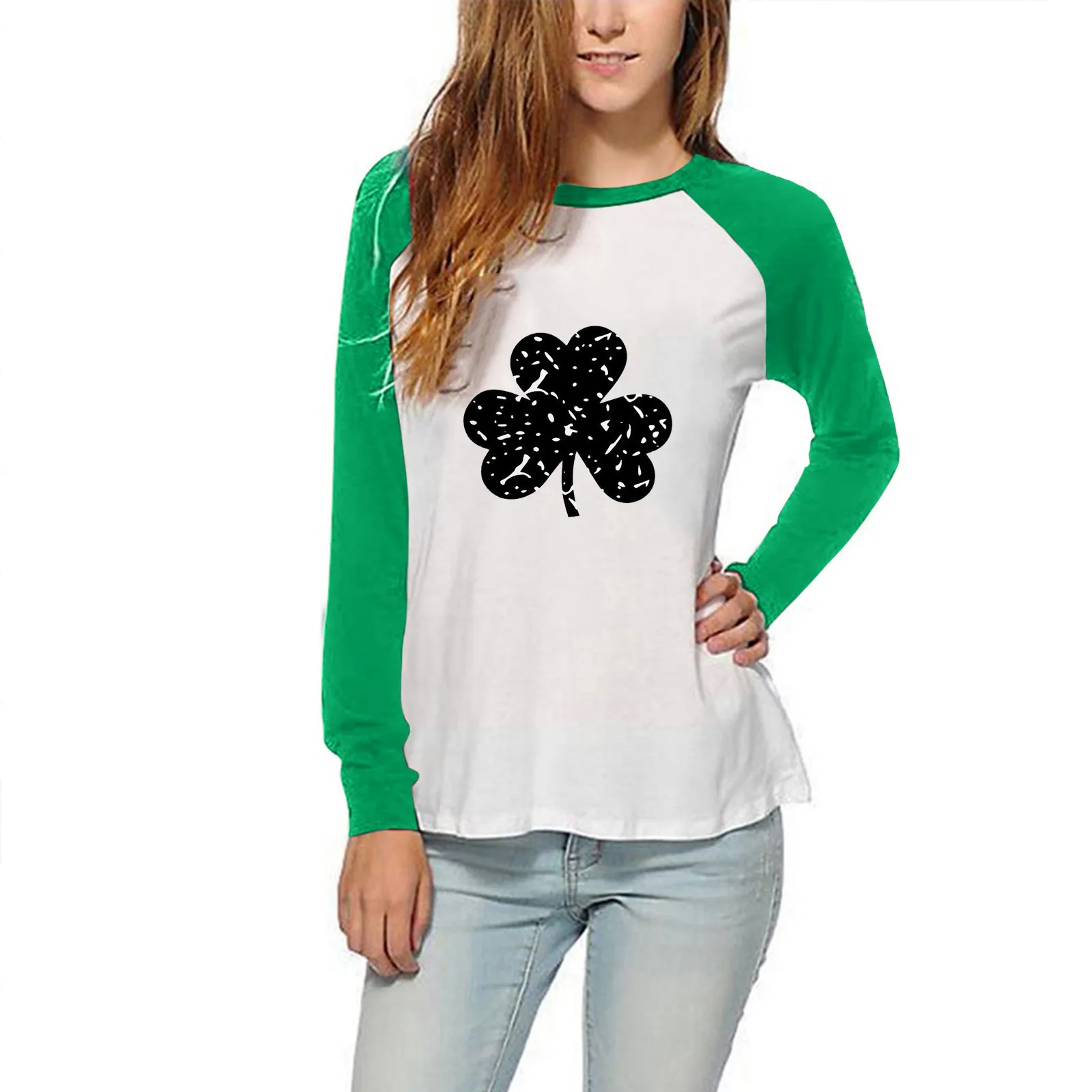 

Футболка женская с длинным рукавом, Модный повседневный топ с принтом на День Святого Патрика, рубашка