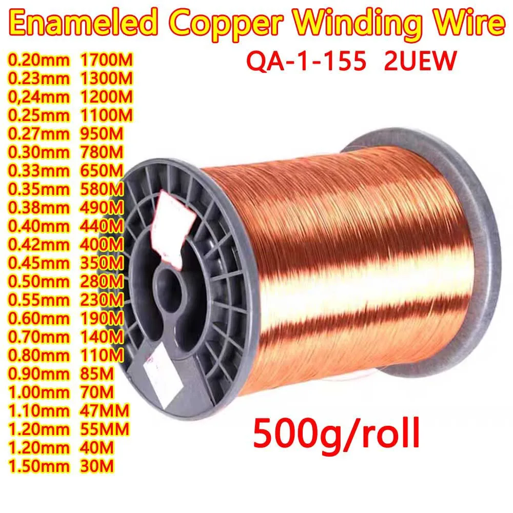

500g QA-1-155 2UEW 0.2 0.23 0.33 0.40 0.50 1.0 1.2 1.5mm Wire Enameled Copper Wire Magnetic Coil Winding High Temper