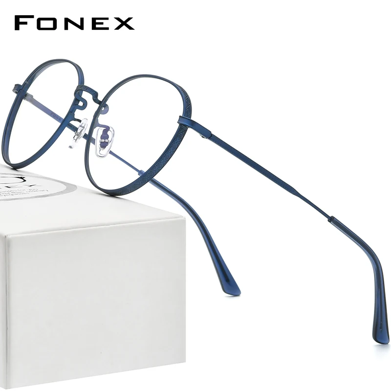 FONEX Titanium Glasses Frame Men Vintage Round Myopia Optical Prescription Eyeglasses Women 2022 New Titan Retro Eyewear F85737