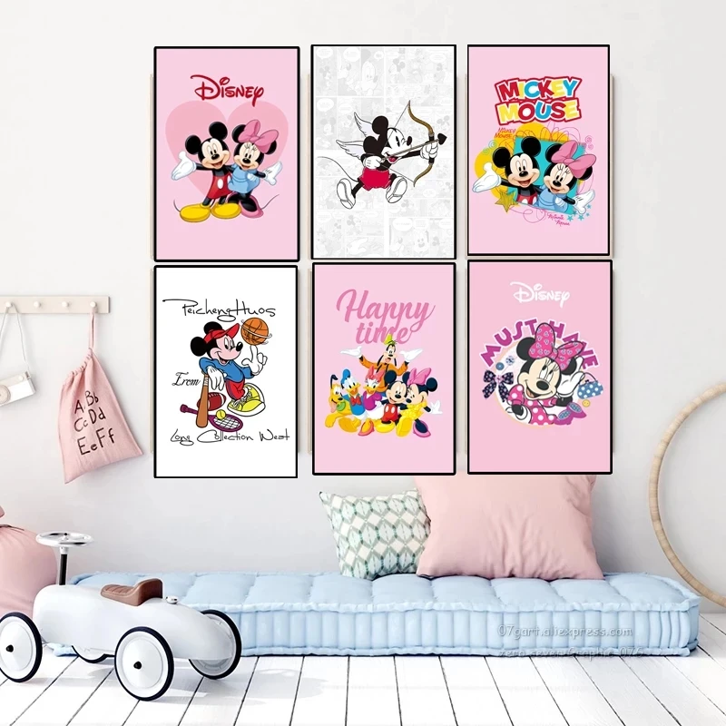 

Disney Mickey Mouse Canvas Painting Watercolor Poster Mickey Minnie Cartoon Home Decor Print Wall Art Children's Room Decoration