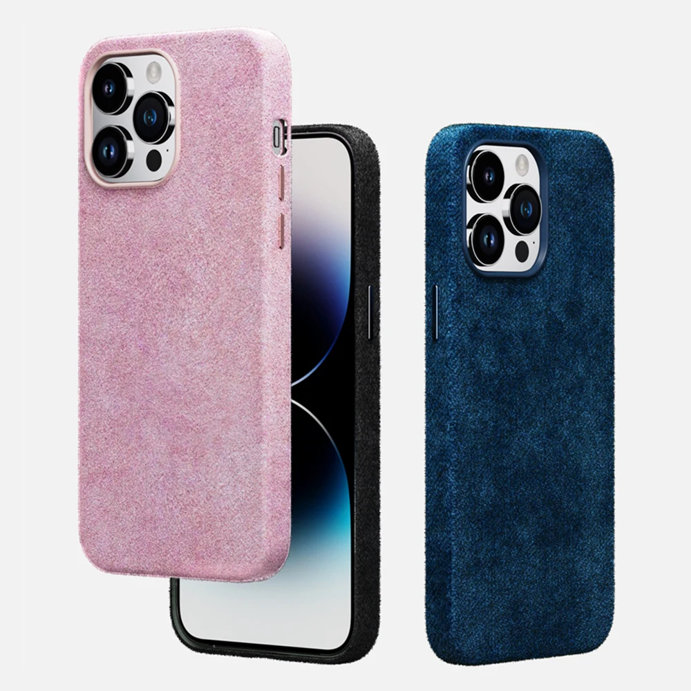 Suede Genuine Leather Magsafe Phone Case for Iphone 12 13 14 Pro Max 14Plus Anti-drop Anti-sweat Imported Material Luxury Shell