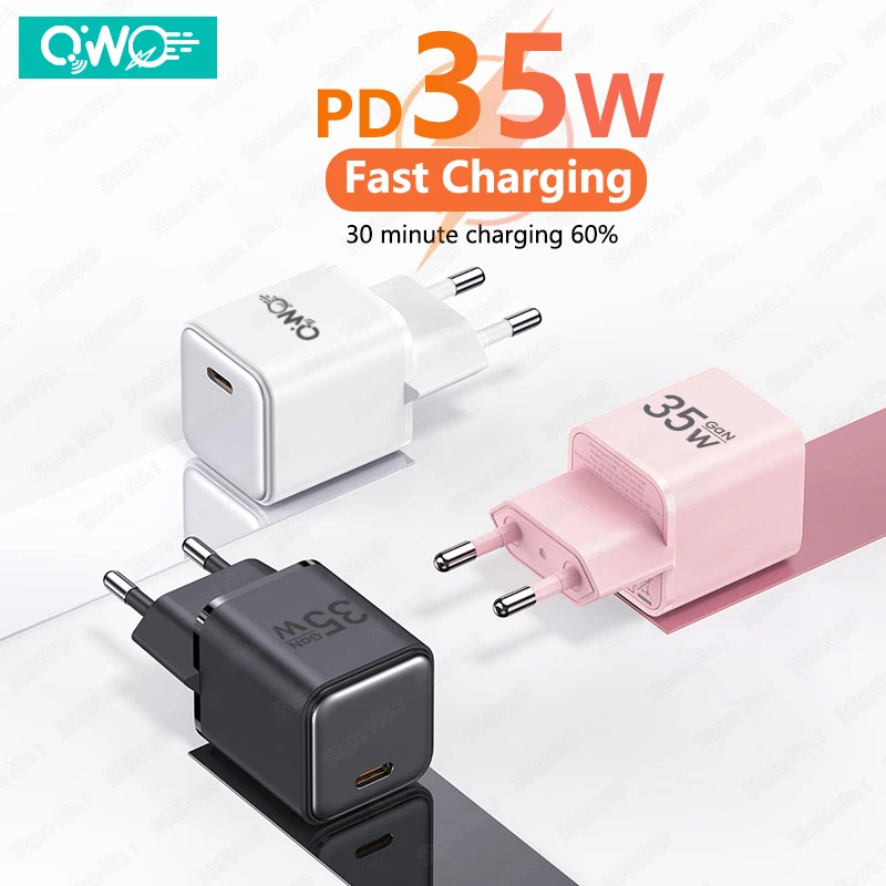 QWQ GaN PD Быстрое Зарядное Устройство 35 Вт Type-C Для iPhone Xiaomi Samsung iPad — Офисный Адаптер