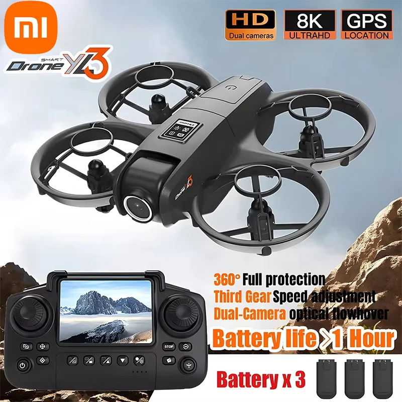 Фото Xiaomi GPS YL3 Дрон с несколькими батареями 8K HD-камера с экраном Длительный срок службы батареи Пульт дистанционного управления Воздушный квадрокоптер Игрушка №3