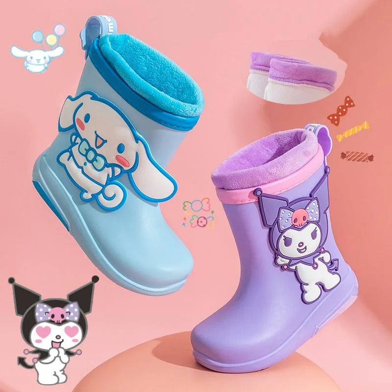 

Милые аниме туфли Sanrio средней длины, резиновые туфли Cinnamoroll My Melody Kuromi, милый детский съемный хлопковый комплект, износостойкие детские подарки