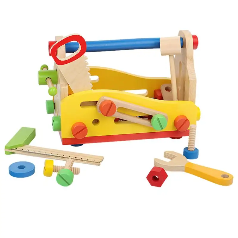 

Kids Wooden Toolbox Pretend Play Set Educational Montessori Toys Nut Disassembly Screw Assembly Simulation Repair Carpenter Tool