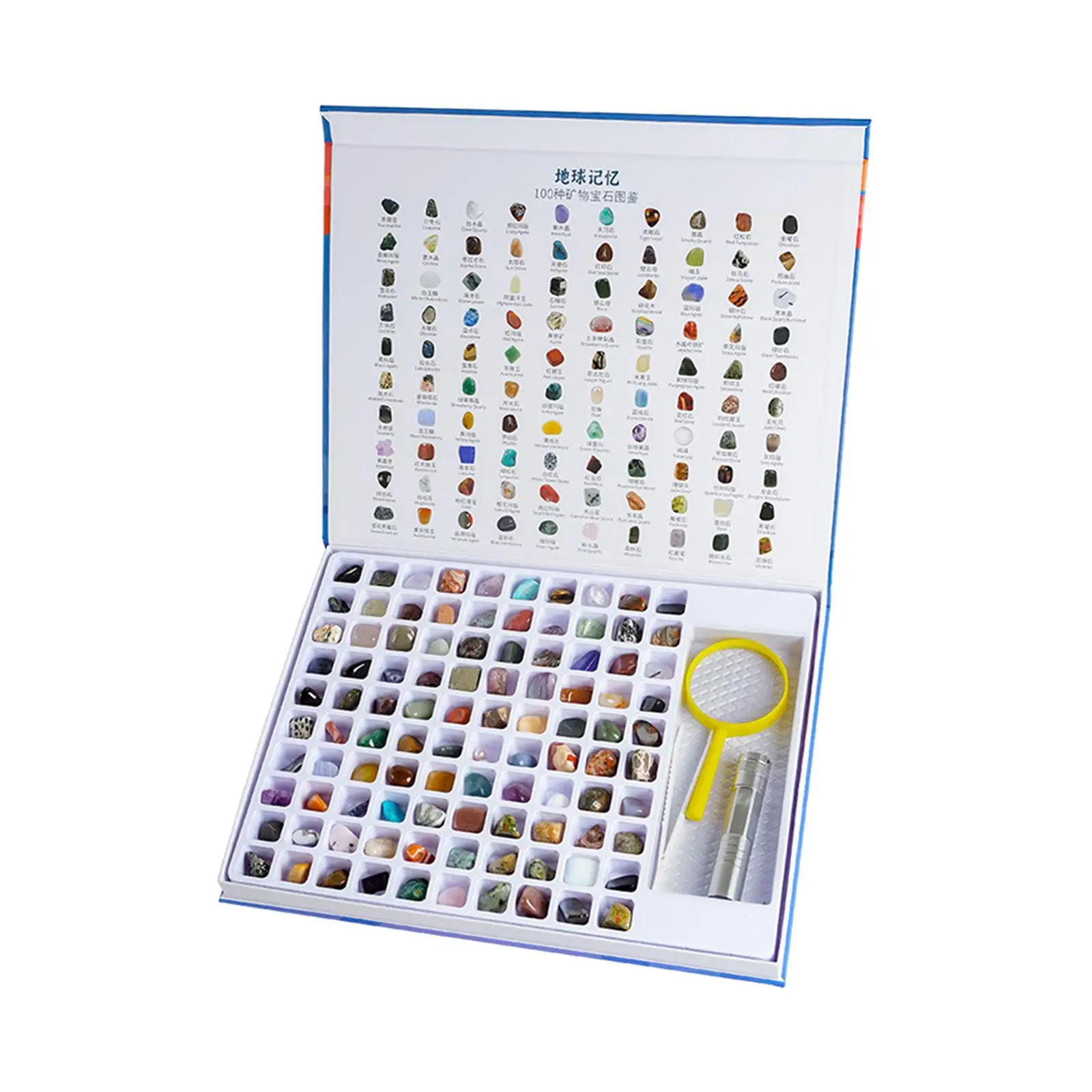 

1 Box of Rock Gemstones Kit Natural Gems Collection Geology Educational Kit Rock Book with Display Case for Kids Gift