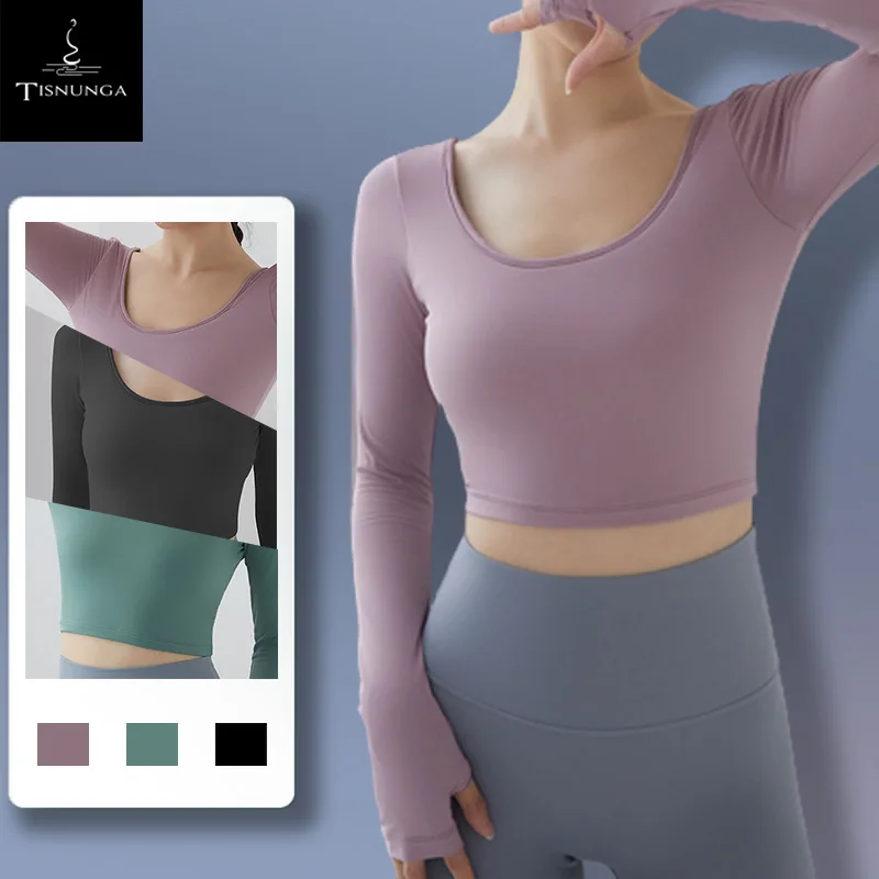 

TISNUNGA Fashion Sexy Butterfly Beautiful Back Long-Sleeved Yoga Clothes with Chest Pad Sports Running Fitness Clothes Top Women