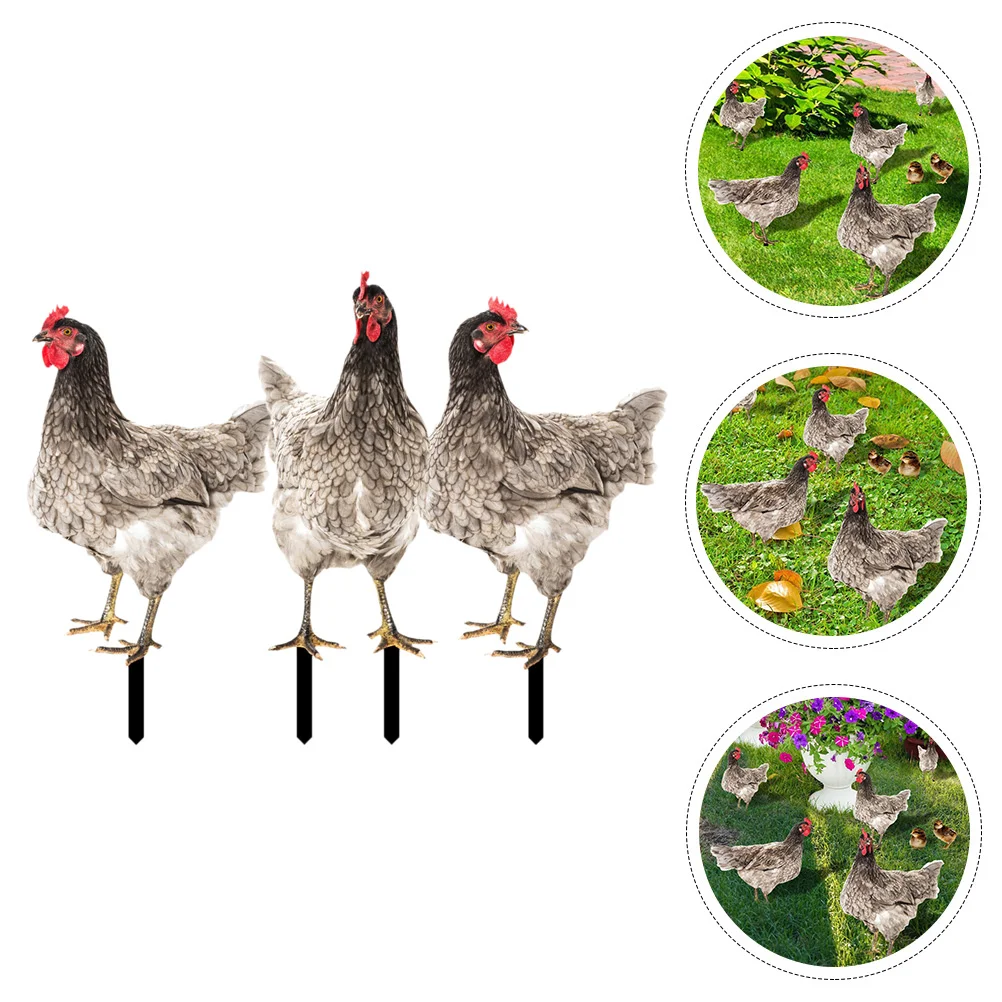 

3 Pcs Animal Garden Decor Outdoor Statues Chicken Stake Hen Sign Yard Figurines Rooster Lawn