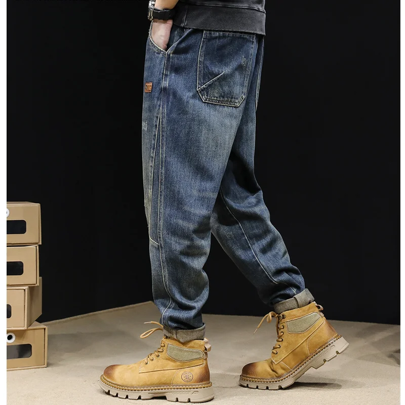 Streetwear Men 2022 New Pattern Vintage Recreational Blue High-end Jeans Loose Broad Leg Straight Cylinder Trousers Autumn Women