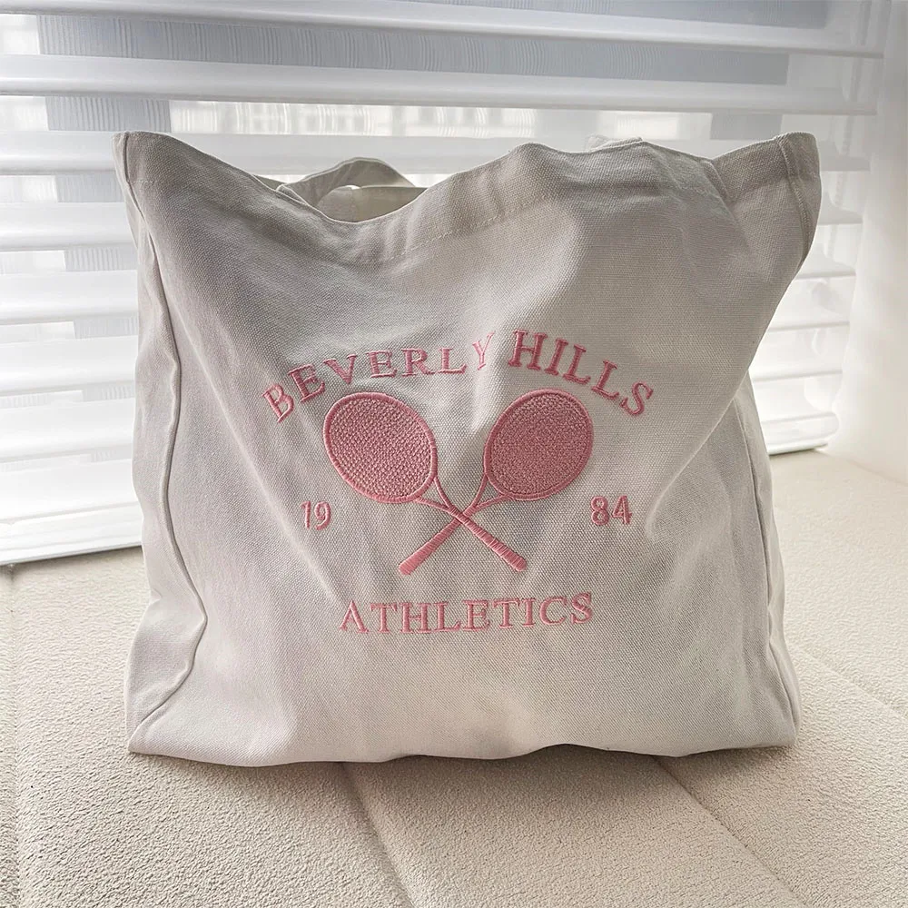 

Beverly Hills 1984 Athletics Tennis Embroidered Fashion Women Canvas Shopping Bag Vintage Style Aesthetic Handbag Tote Bag