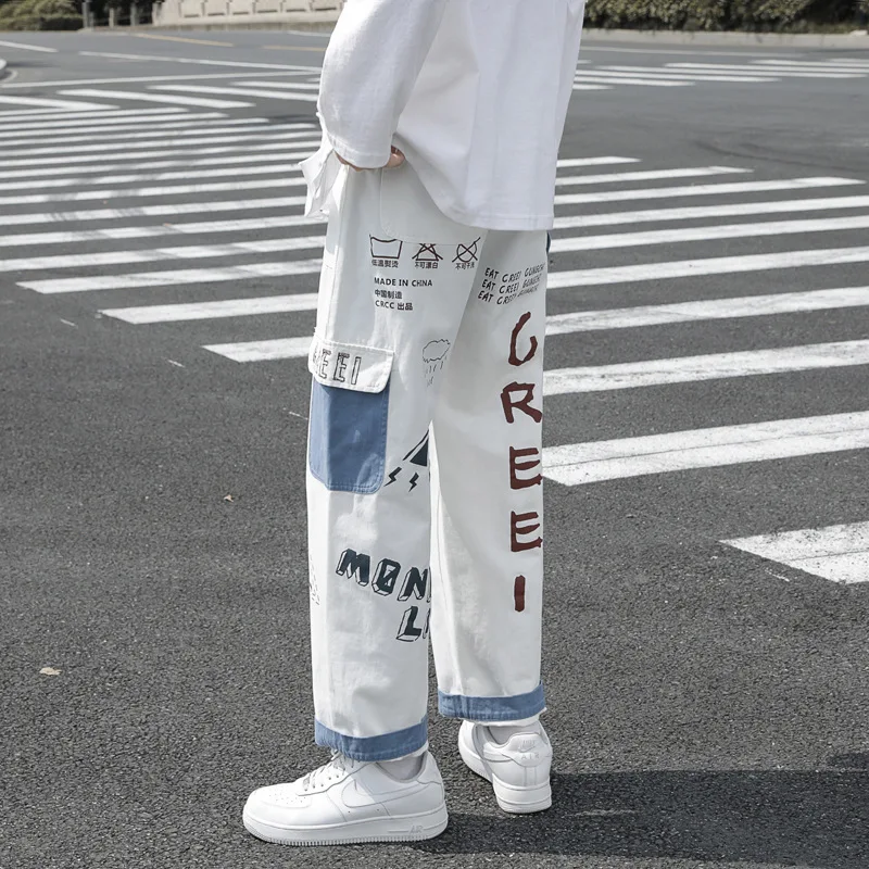 

Autumn 2022cowboy Stduents Graffiti Jeans Men's Straight Loose Brand Design Work Clothes Jeans Korean Casual Pants