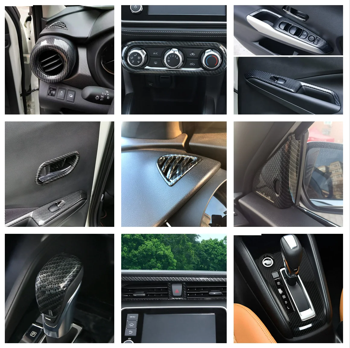 

For Nissan Kicks 2016 - 2021 Accessories Middle Control Air Panel / Pillar A Decor / Handle Cover Trim