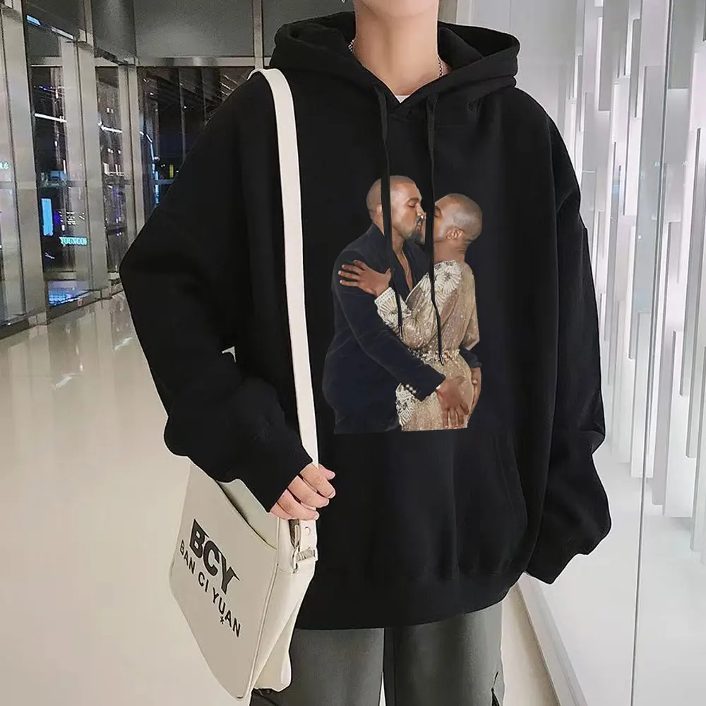 

Rapper Hip Hop Kanye West Kissing Retro Graphic Print Tracksuit Cotton Sweatshirt Omari West Fans Lovers Unisex Oversized Hoodie