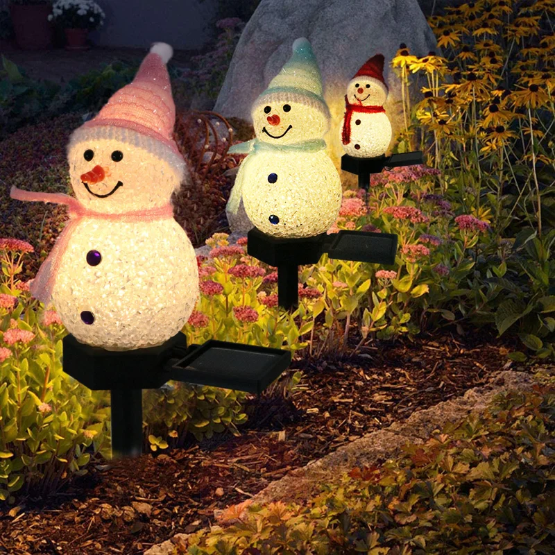 

2Pcs Christmas Solar LED Lights Snowman Gardens Holiday Party Decoration Waterproof Lamps Outdoors Post Lawn Landscape Lightings