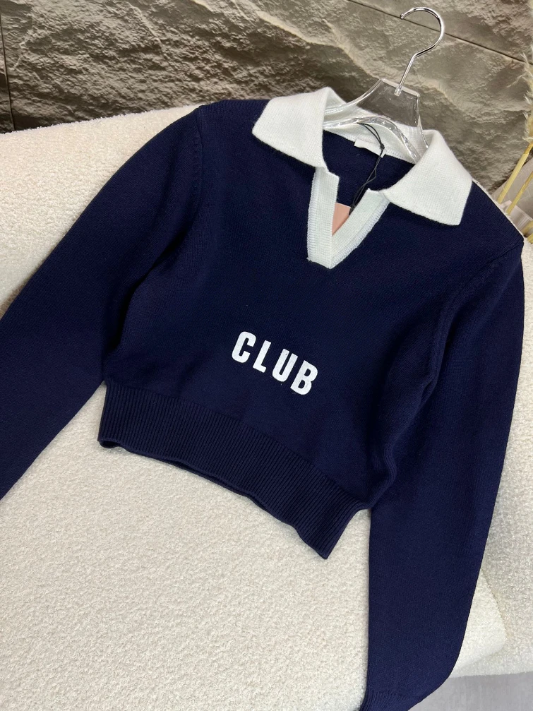 

165102 Fashion Classic Trendy Luxury Designer Autumn/Winter New ContrastLong Sleeve Knitted Shirt Pullovers Female M5