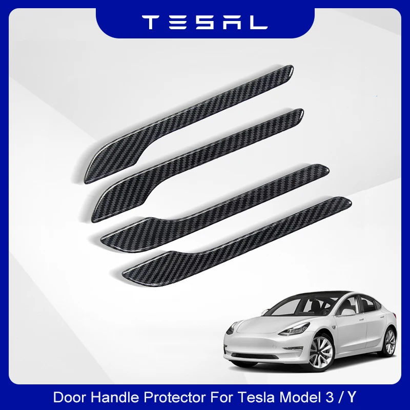 

For Tesla Model 3 Y Auto Door Handle Cover Protector Car Accessories Sticker Carbon Fiber ABS Modification Kit Interior 4 Pcs