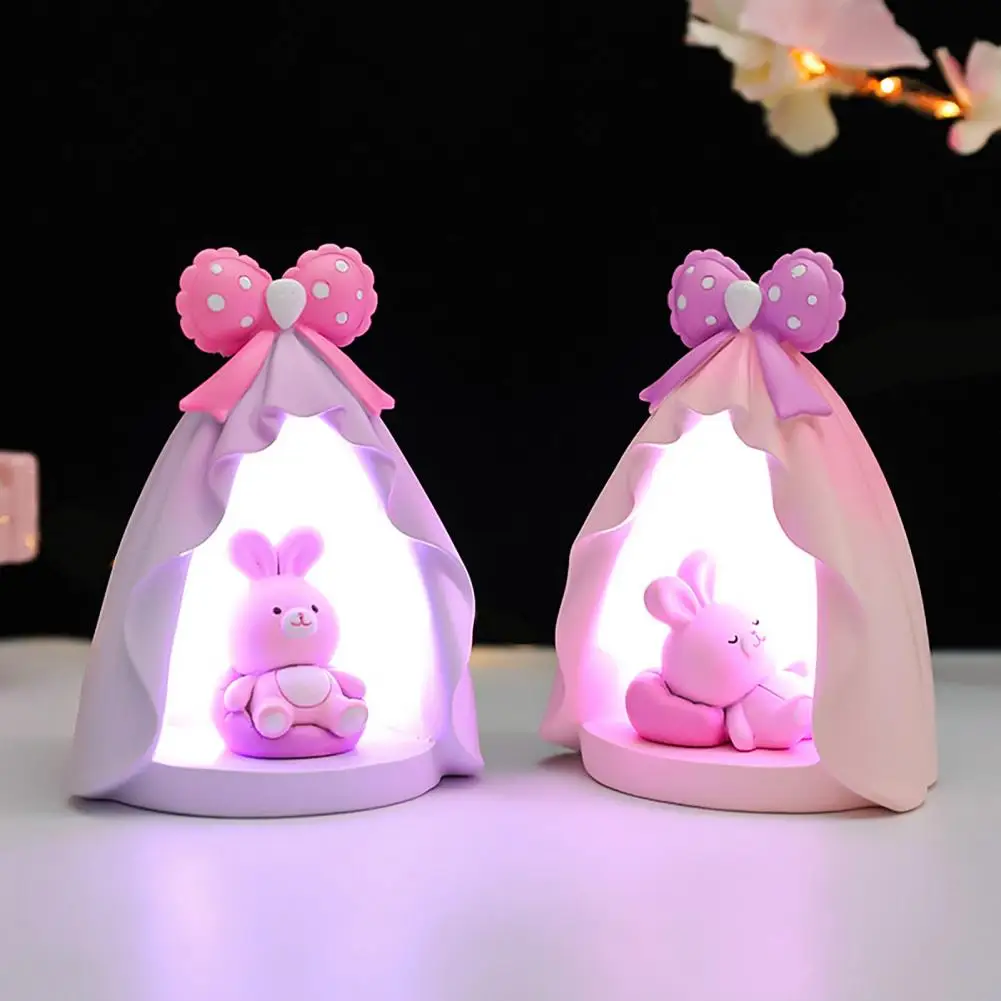 

Мультяшная настольная лампа очаровательный внешний вид защита глаз мерцание без батарейки мягкое освещение декоративный полимерный мультяшный кролик