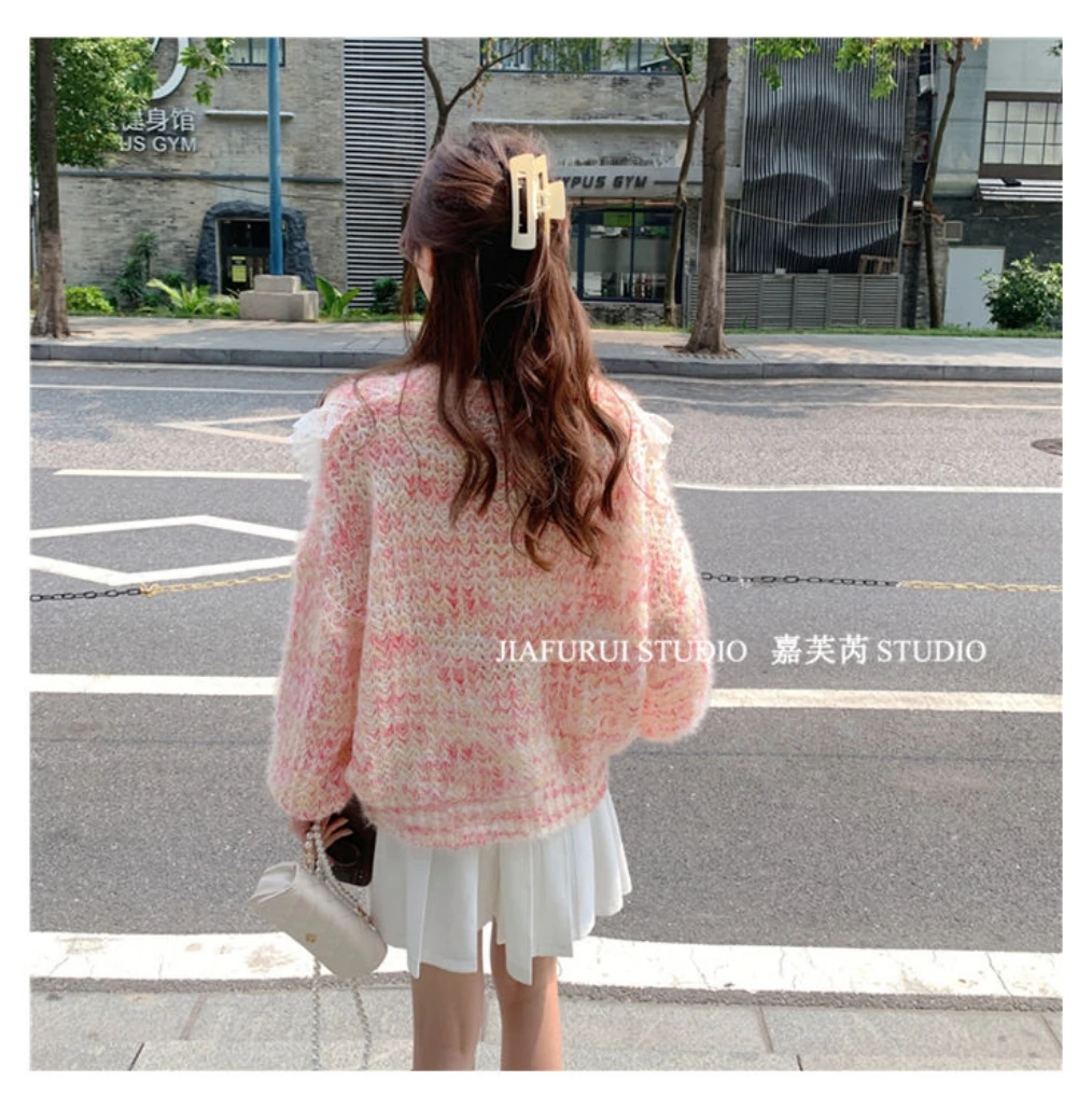 Женский вязаный пуловер с кружевом голубой свитер бабочкой волшебная вязаная