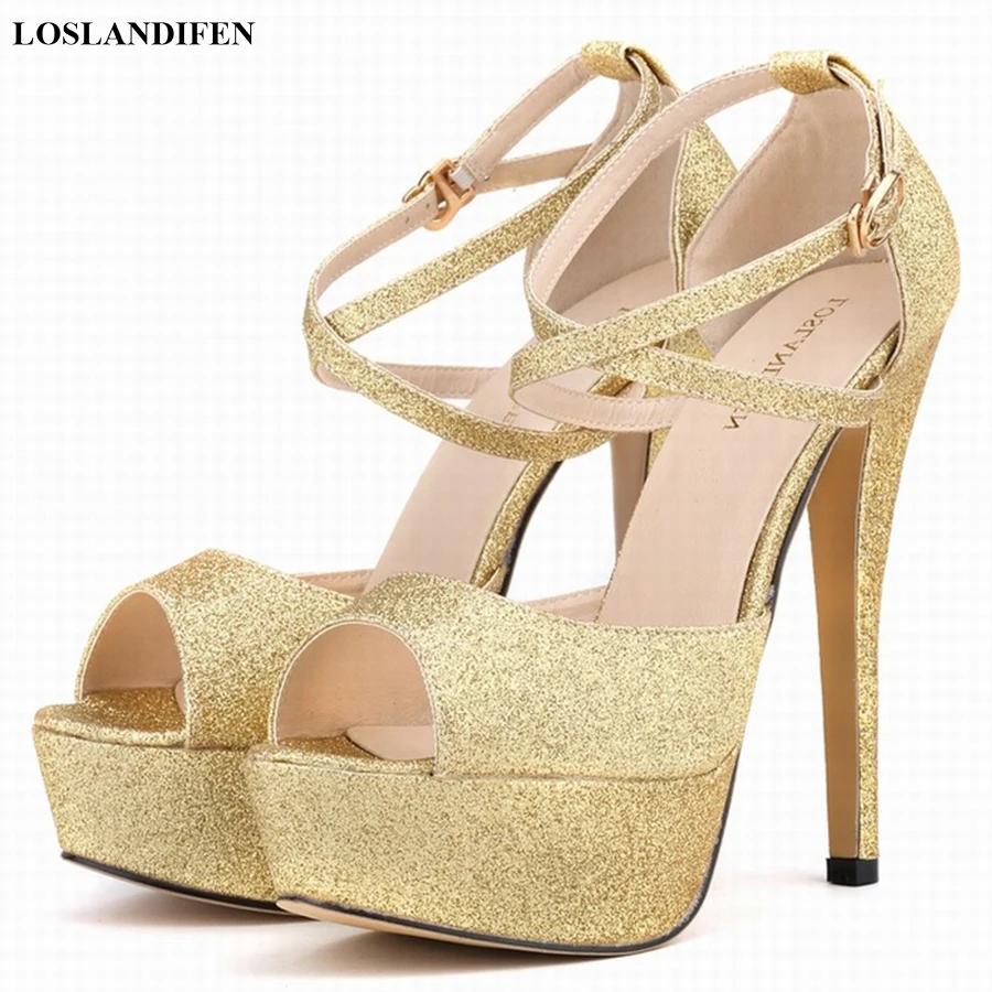 Туфли-лодочки женские с открытым носком пикантные сандалии из ткани блестками