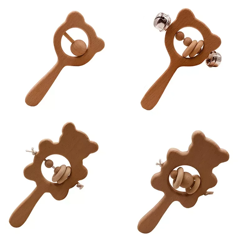 

1PC Baby Toy Beech Wood Teething Animal Wooden Ring Product Chew Beads Toys Baby Rattle Wooden Teether Wholesale