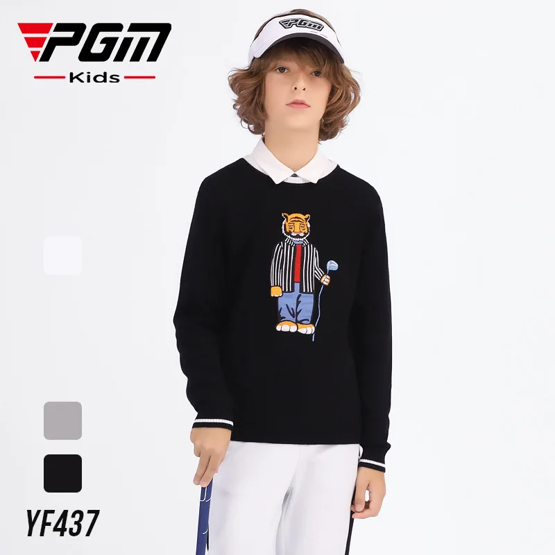 

PGM Golf Children's Sweater Autumn Winter Boys Long-Sleeved T-shirt Round Neck Warm Mercerized Wool