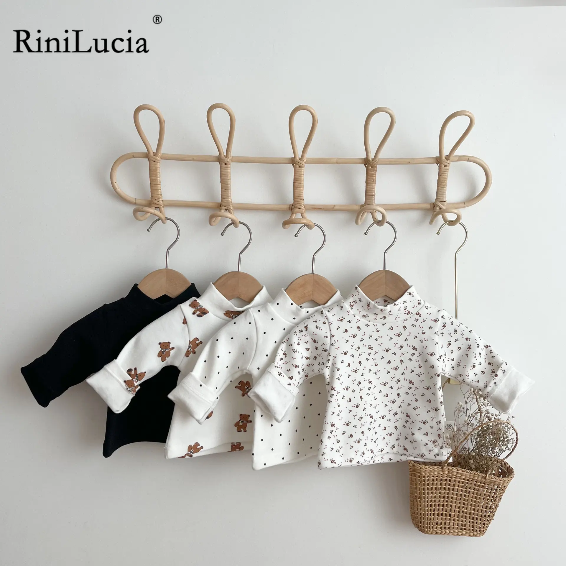 

RiniLucia New Cotton Spring Baby Girls Clothes T Shirts Turtleneck Collar T Shirt for Kids Long Sleeve T-shirt Baby Girls Tops