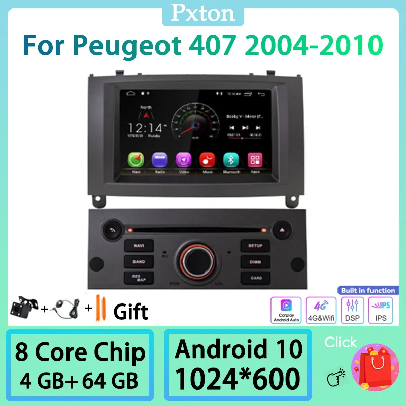 

Pxton Android Touch Screen Car Radio Stereo Multimedia Player For Peugeot 407 2004-2010 Carplay Android Auto DSP 4G WIFI BT