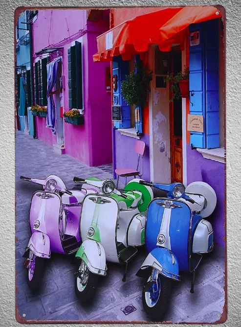 

Italian bicycle motorcycle Motel cafe shop poster iron wall decoration men's bedroom Art Poster Retro Metal