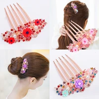 bridal hair clip korean style rhinestone flower plate hair comb hair accessories five tooth hair clip women hair