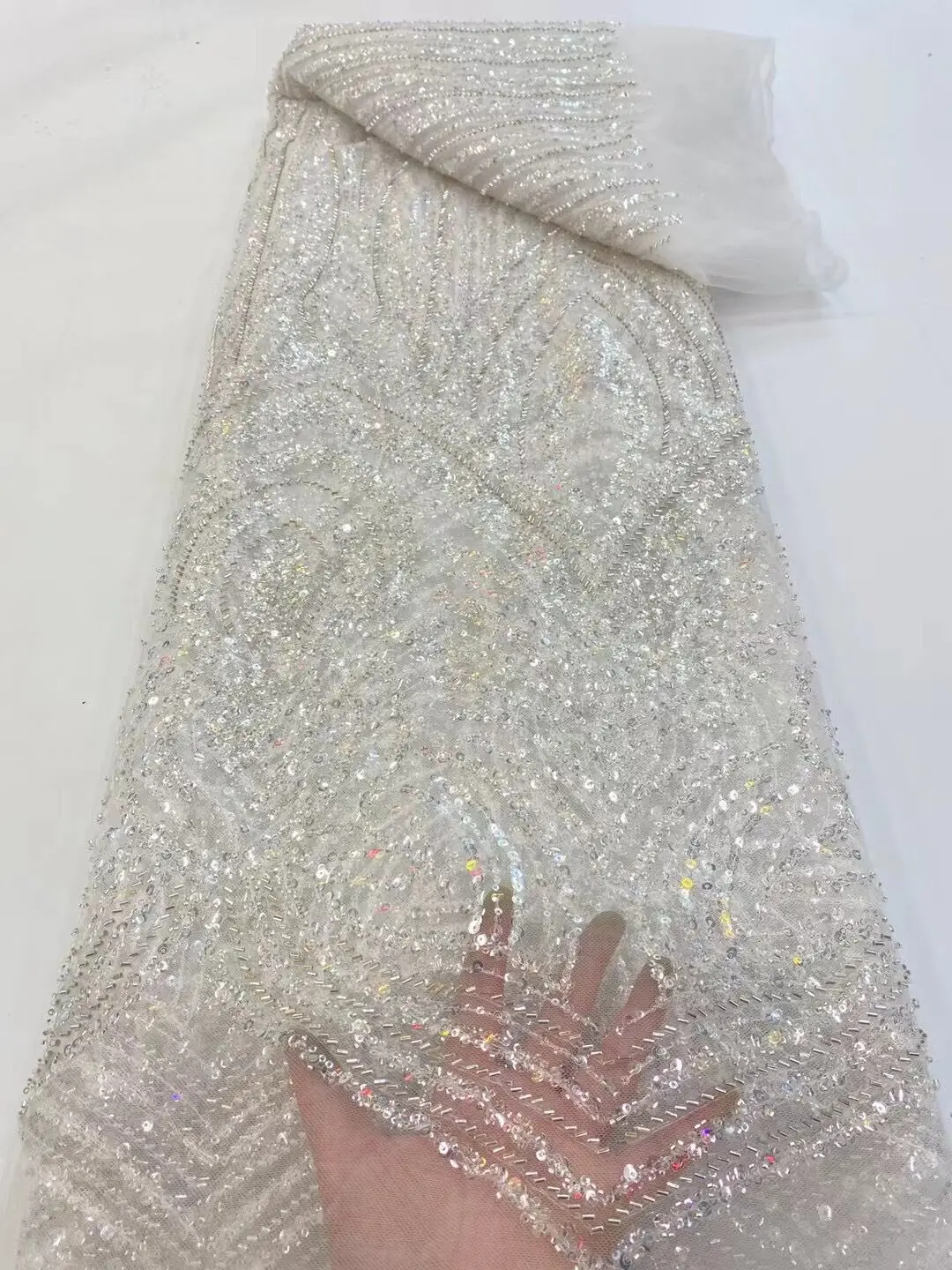 

Nigerian french net Lace with beads pretty Embroidered Lace Fabric for bridal dress