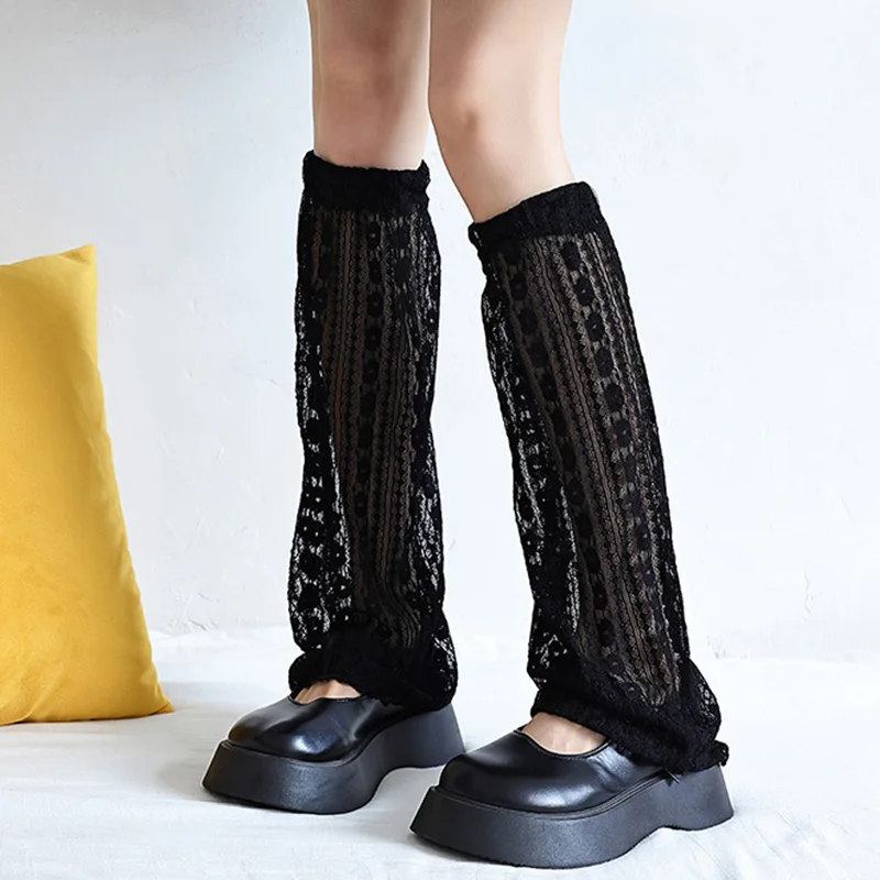 

Lolita Long Socks Summer Lace Mesh Print Thin Wide Leg Cover Spicy Girl Yk2 Gothic Harajuku Calf Socks Sun Protection Stockings