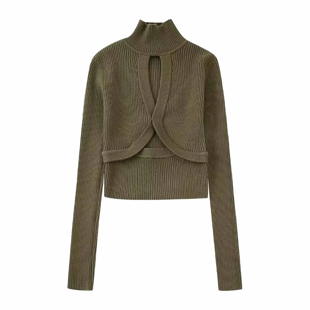 

Женский короткий вязаный свитер с разрезом, с длинным рукавом