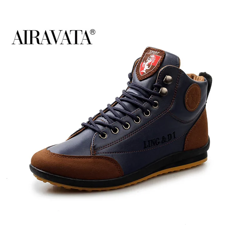 Classical Men's Shoes Artifical Leather Trend Leisure Shoes Lace-up High-top Outdoor Walking Boots Size 39-46