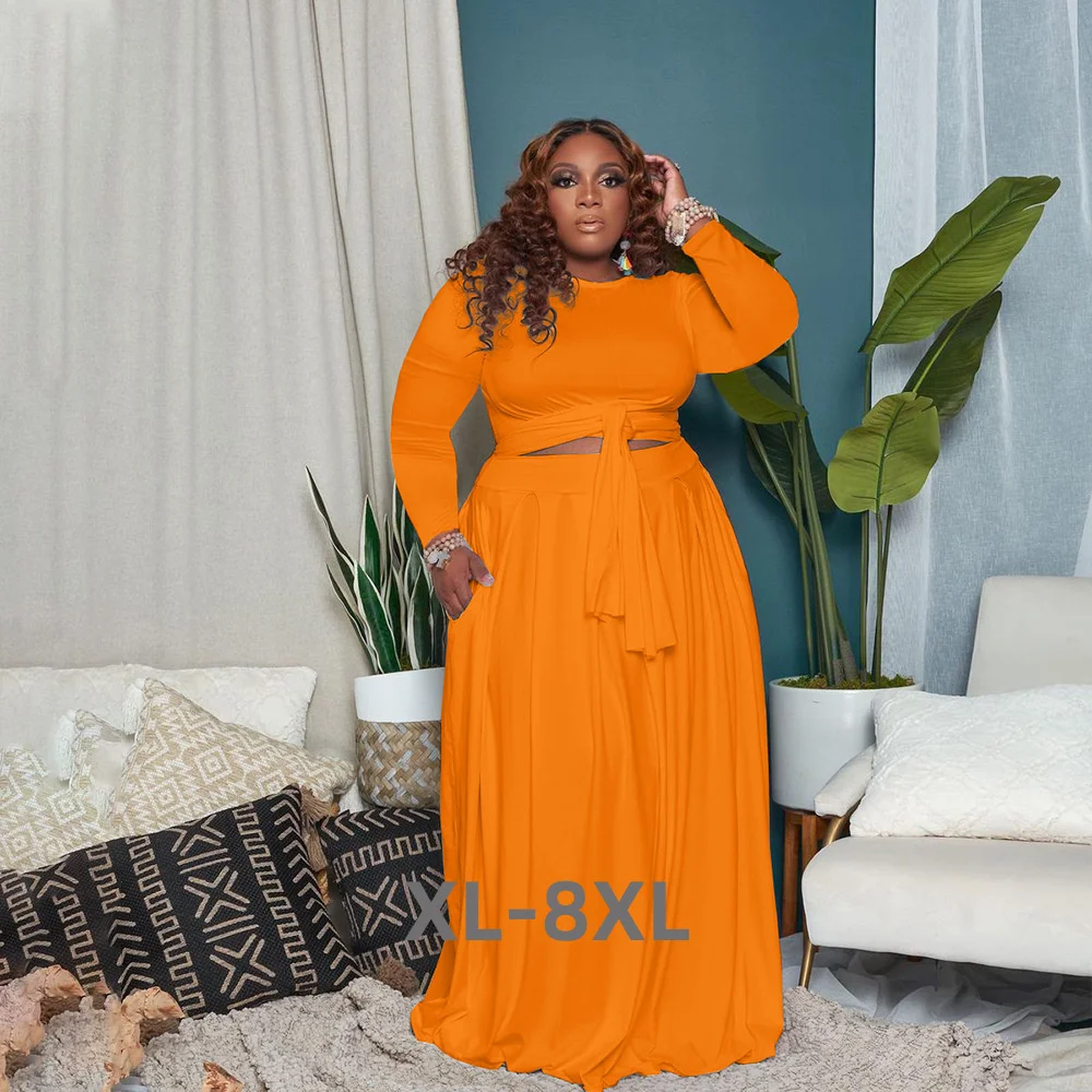 

Plus Size Womens Clothing Sexy Skirt Two Pieces Sets Long Sleeves Floor Length Solid Fashion Casual Wholesale 3xl 4xl 5xl 6xl