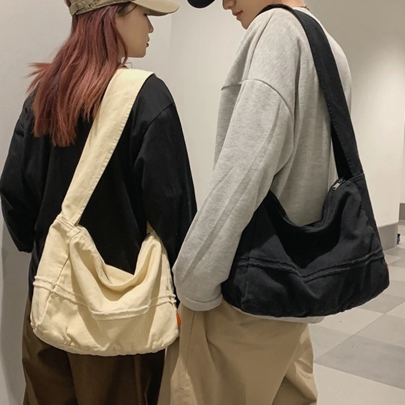 

Fashion Ladies Messenger Bag Large Capacity Shopping Bag Unisex Canvas Student Shoulder Bag Solid Color Handbag Women