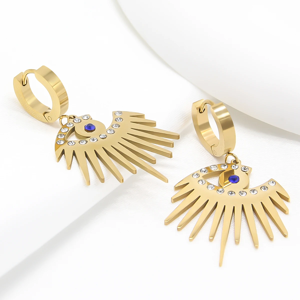 

316L Stainless Steel Gold Color Hoop Earrings For Women Evil Eye Zircon 18K Pendant Earings With Charms Ear Piercing Jewelry